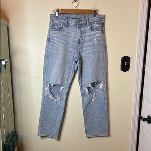 American Eagle Super High Rise Ankle Straight Distressed Jeans Size 10